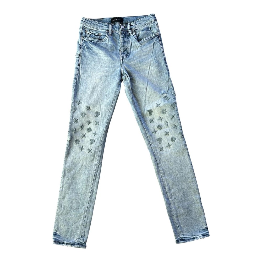 Purple Brand P005 Jeans Mens 32x32 Blue Light Wash Slim‎ Straight Logo Denim
